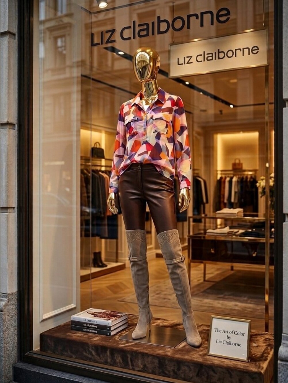 Liz Claiborne Multicolor Geometric Print Long-Sleeve Blouse - Pink/Orange